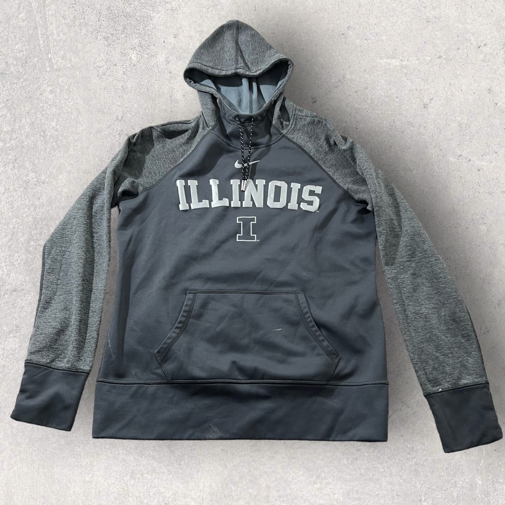Fighting Illini Sweater Men Large Gray Nike Illinois Center Swoosh Hoodie Active